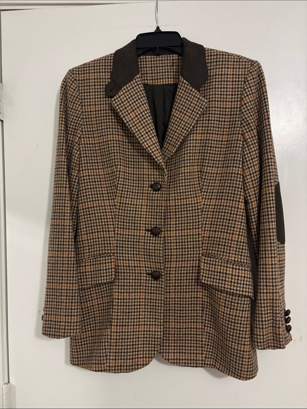 Vintage Equestrian Brown/Tan Houndstooth Blazer w/Dark Contrast Collar